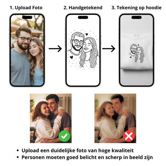 Koppel Hoodie met Geborduurde Tekening